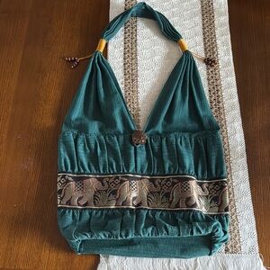 Emerald Thai Elephant ShoulderBag NOVICA Artisan Handmade Green Embroidery Purse